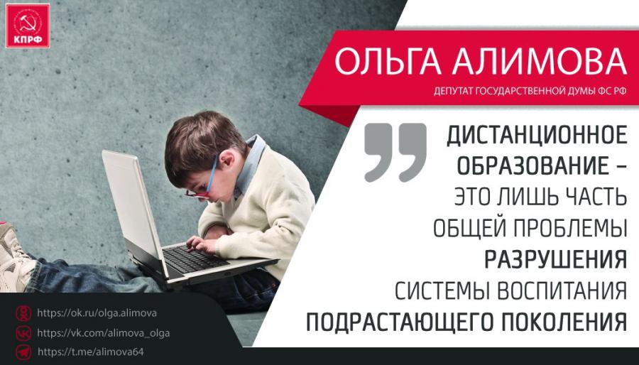 Ольга Алимова: «Дистанционное образование – это лишь часть общей проблемы разрушения системы воспитания подрастающего поколения»